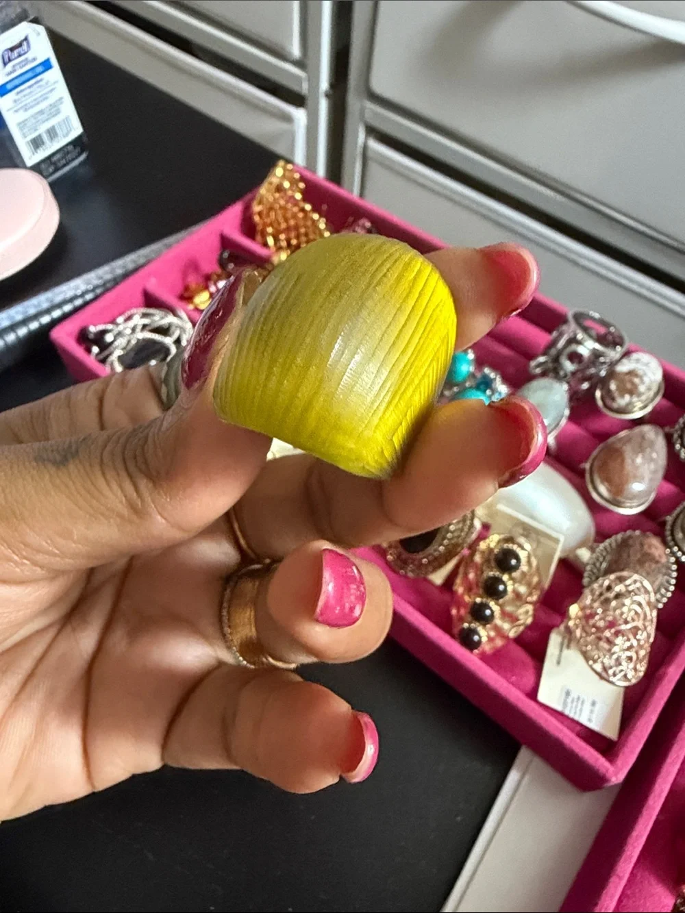 Bold Yellow-Green Wood Statement Ring